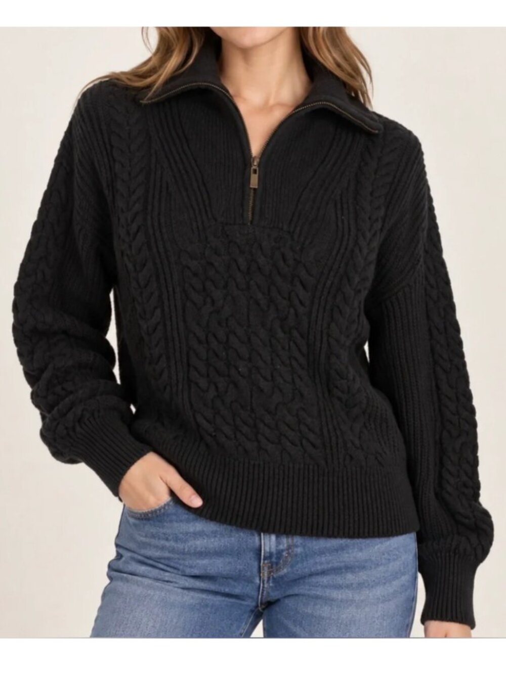 NILI LOTAN x TARGET Quarter zip Polo collar sweater XS black cable knit